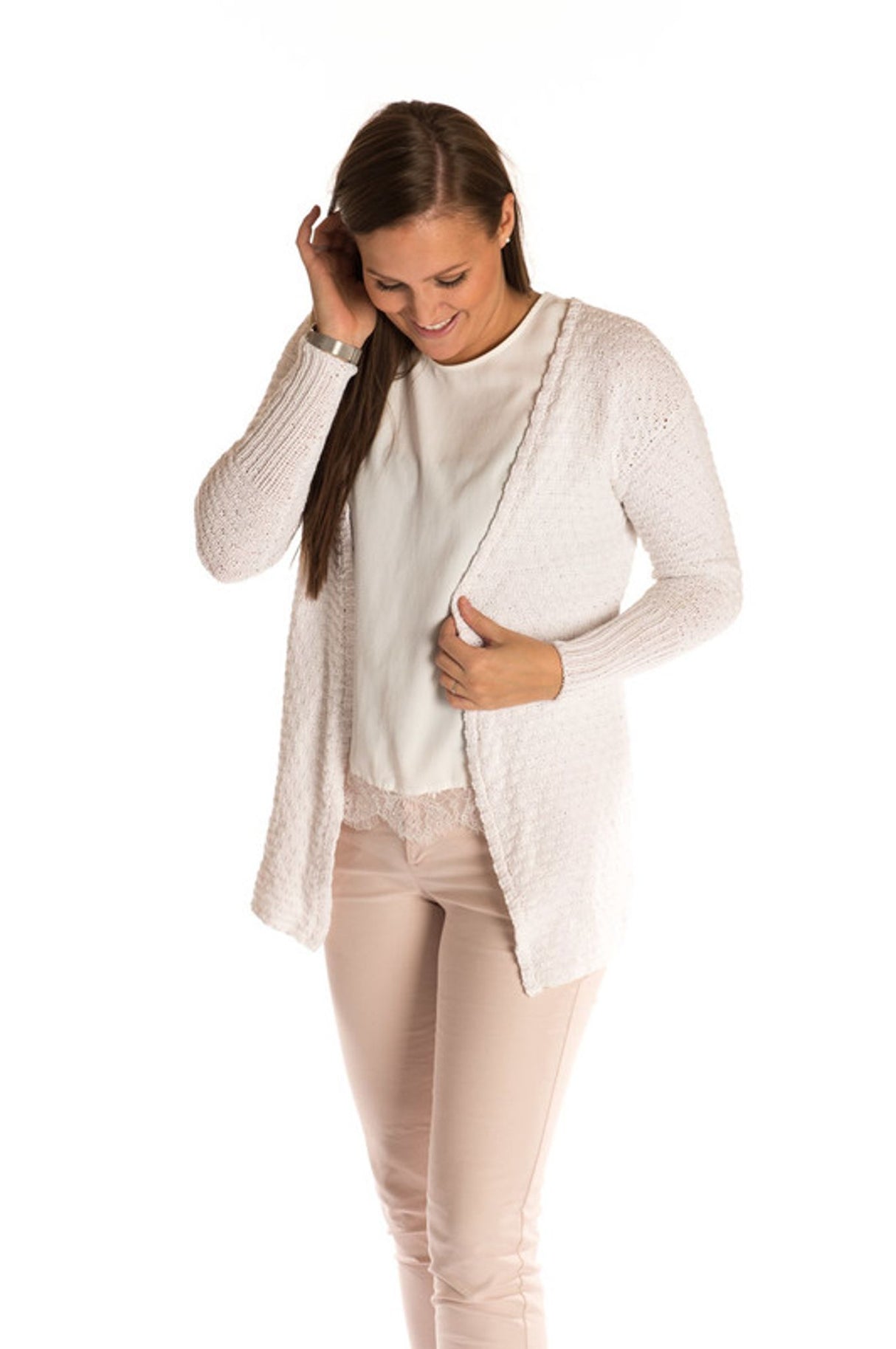 Lange Strickjacke mit Waffelmuster