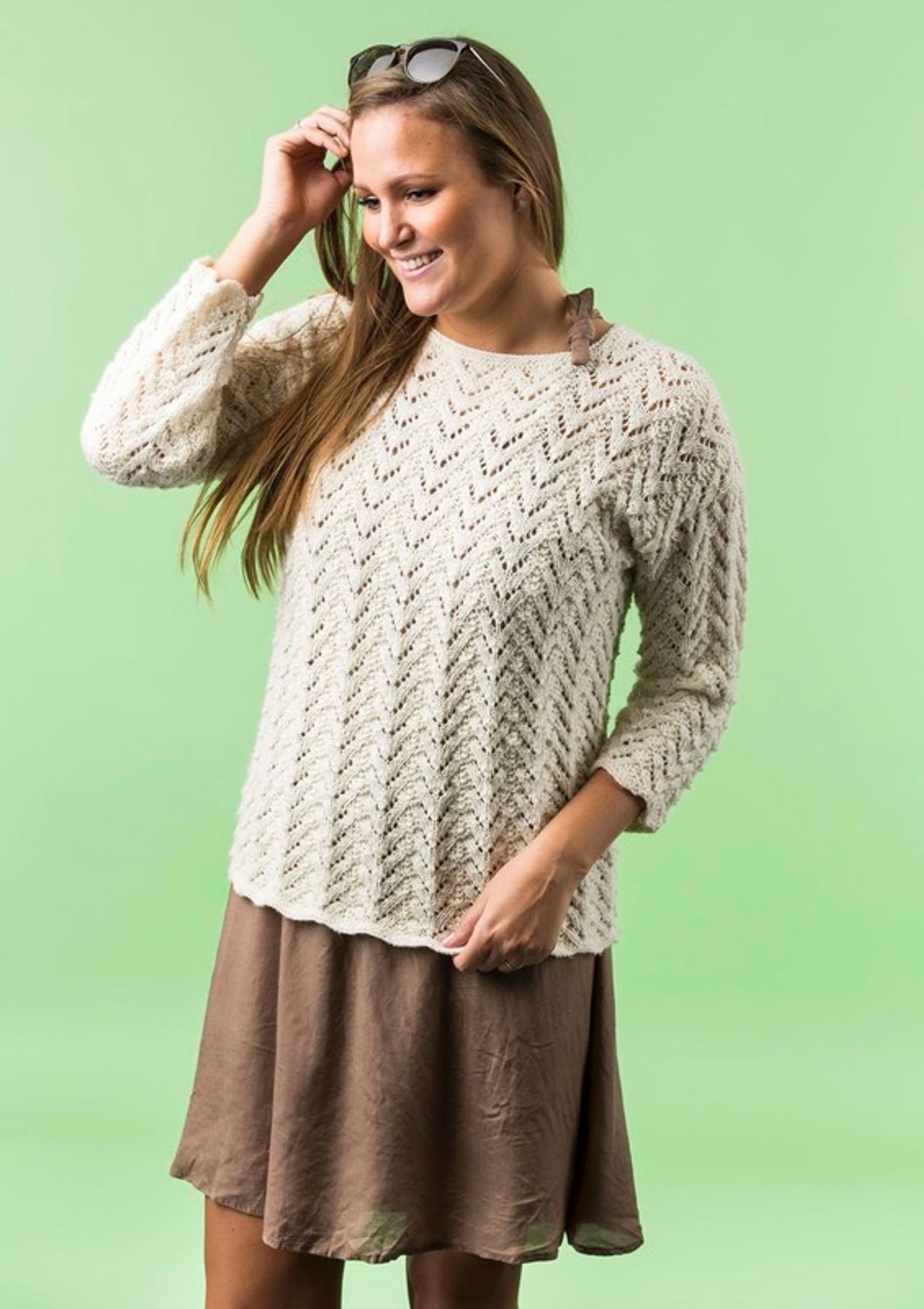 Hohlmuster -Pullover mit drei Viertelärmeln