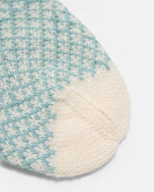 LF07 - gestrickte Weihnachtssocke mit kleinen Gnomen und türkisfarbenem Rudermuster Anleitungen
